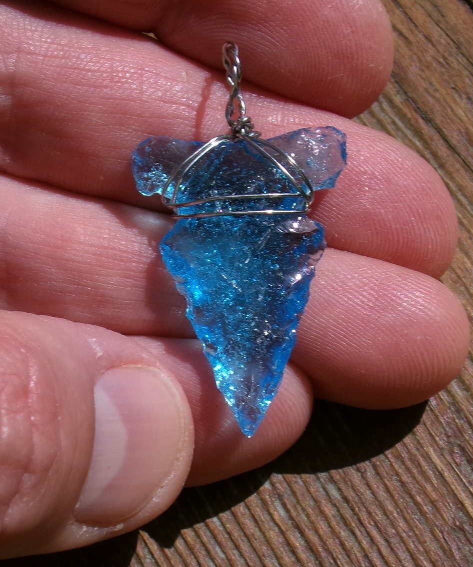 blue glass arrowhead pendant